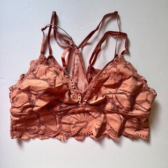 Aerie Bra Bralette Dusty Rose Layered Floral & Star Sheer Feminine Print Sz M - Picture 10 of 11